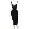 Summer New Mesh Stitching Solid Color Slim Dress Women Clothing