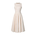 Elegant Beige Sleeveless Dress Autumn Winter Women Clothing Rhinestone Stitching Socialite Ruffled