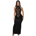 Women Wear Sexy Halter Lace Sleeveless Split Dress