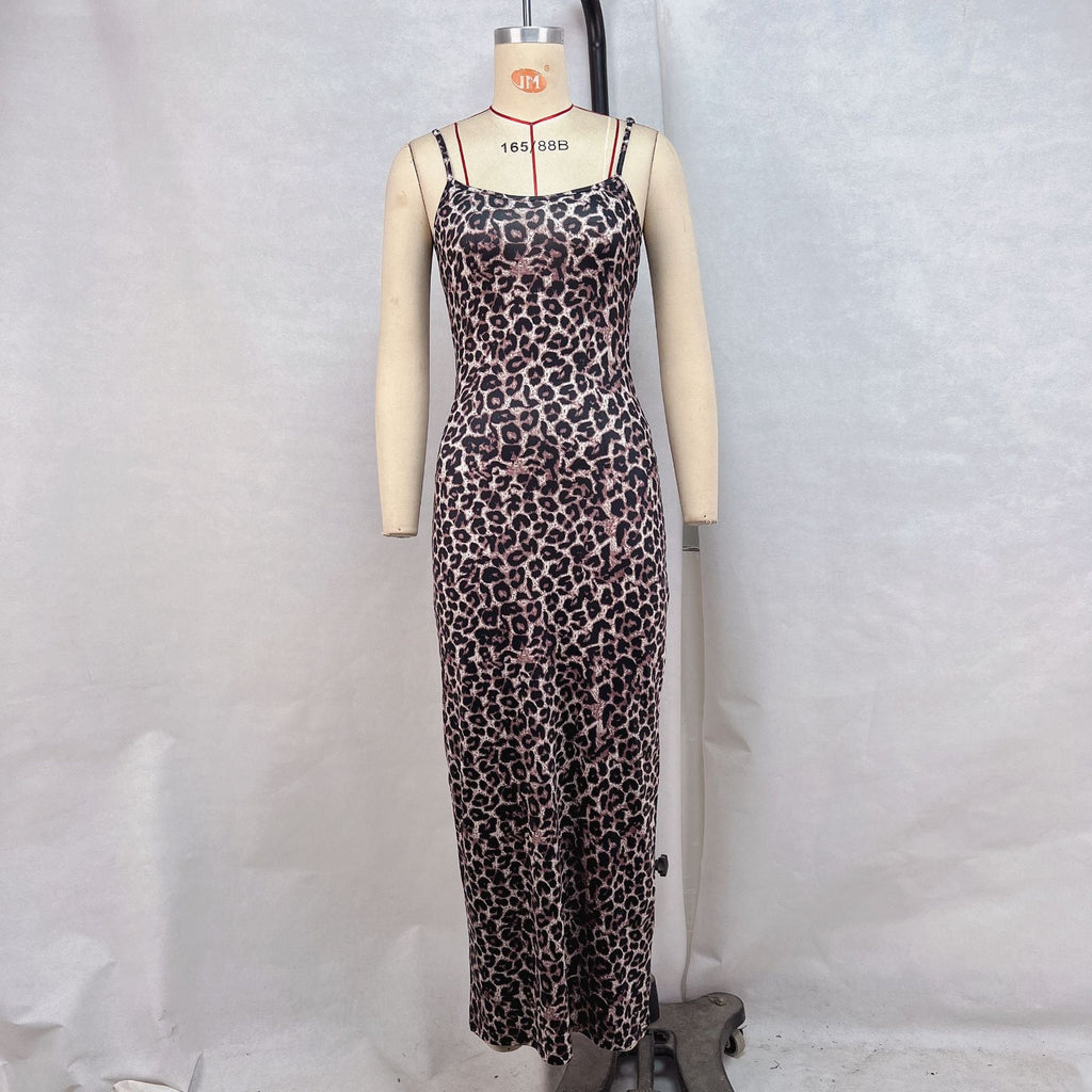 Women Clothing Sexy Sling Dress Tight Waist Sheath Dress Slimming Printed Dress Backless