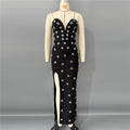 Rhinestone Tube Top Bandage One Piece Dress Sexy High Split Waist Slimming Long Evening Dress