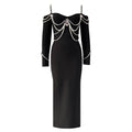 Sexy Sling Beads Rhinestones Long Sleeve Bandage Bandage One Piece Dress Party Gathering Formal Dress