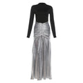 Winter Women Clothing Fashionable Elegant Long Sleeve Stitching Ruffle Waist Tight Elegant Dress