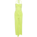 Women Clothing Autumn Winter Halter Off Neck Pleating Slit Slim Fitting Dress Women