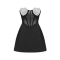 Sexy Peach Heart Drilling a Swing Strapless Dress Autumn Mesh See through Backless Dress