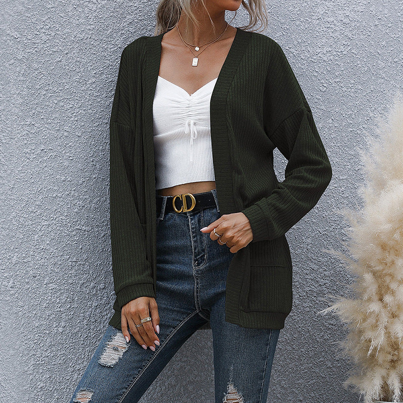 Autumn Winter Casual Women Wear Basic Long Sleeve Solid Color Long Sweater Cardigan