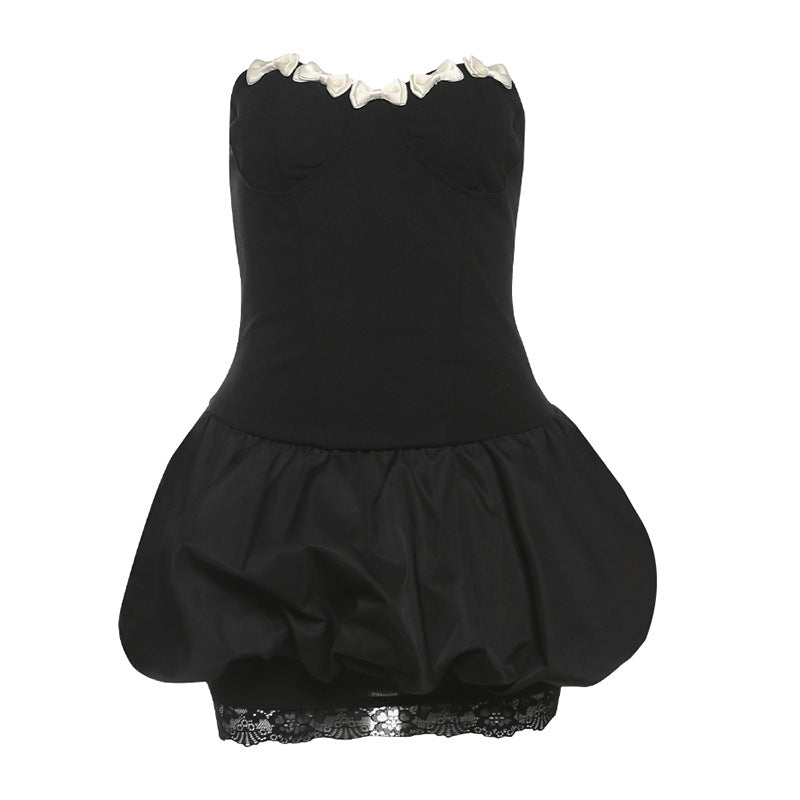 Winter Women Clothing Sexy Contrast Color Bandeau Slim Fit Stitching Bud Dress