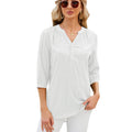 Spring Summer Solid Color V neck Loose Half Sleeve Shirt Women