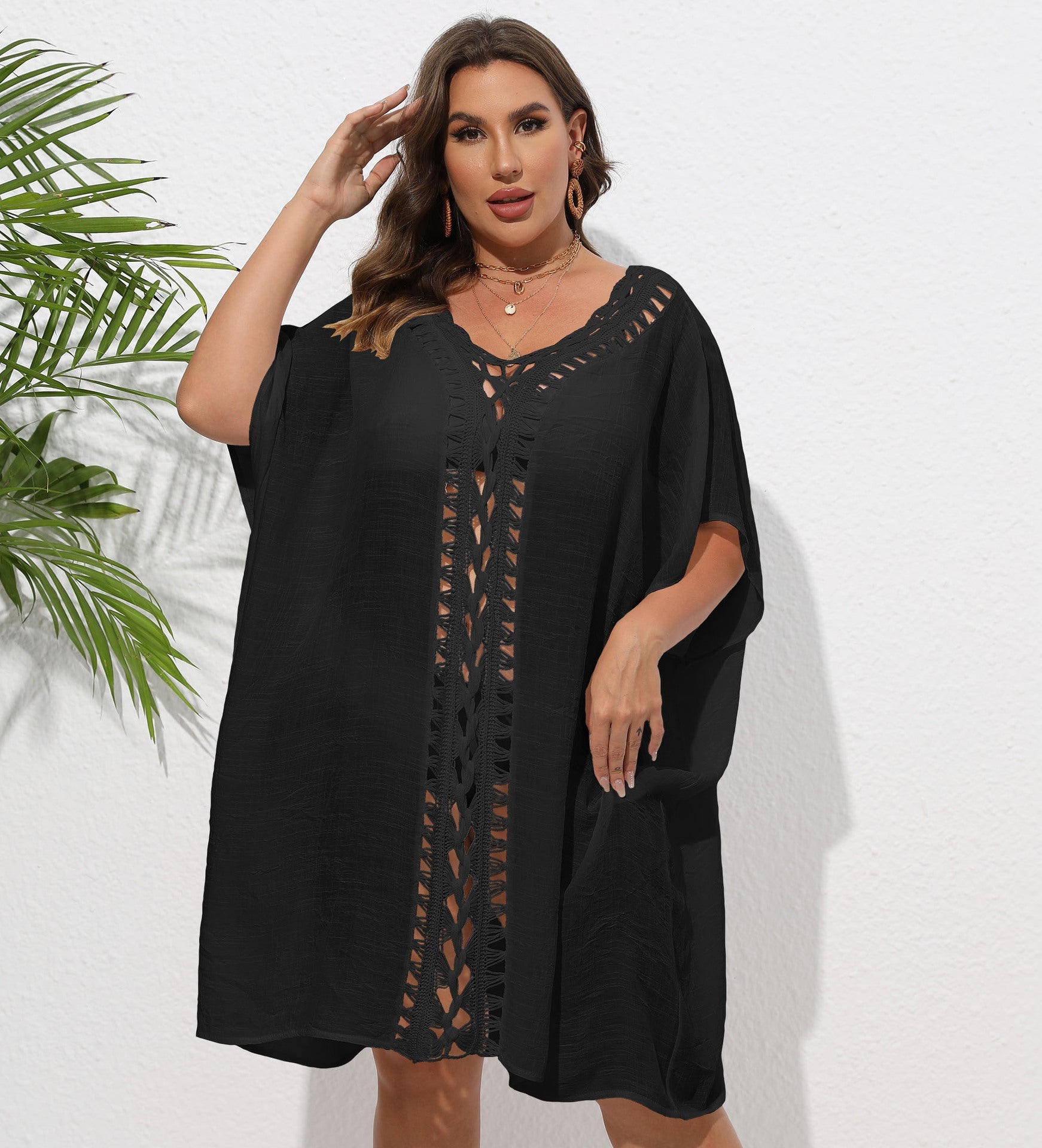 Women Dress Women Clothes Crochet Stitching Loose Beach Bikini Cover Up Blouse