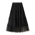 Fashionable Temperamental All Match A line Fairy Mesh Skirt for Women Autumn Large Swing Patchwork