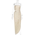 Spring Maxi Dress Elegant Slim Tube Top Hollow Out Cutout Pleated Dress