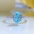 925 Silver High Carbon Diamond Sea Blue Zirconium 6*8 Oval Ring Women