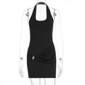 Summer Women Sexy Metal Decorative Lace up Backless Sheath Dress