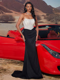 Strapless Boning Corset Stitching Host Bridesmaid Dress Sexy Elegant Formal Evening Dress