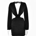 V neck Floral Dress Women Sexy Long Sleeve Backless High Waist Hip Autumn