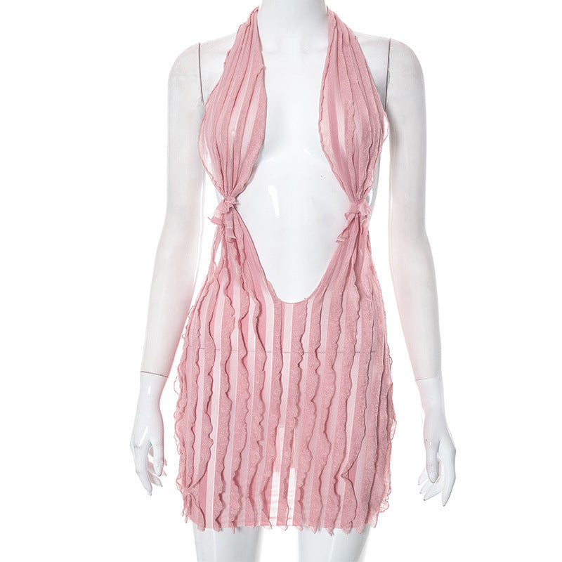 Women Clothing Summer Pattern Sexy Bandeau Lace up Short Dress
