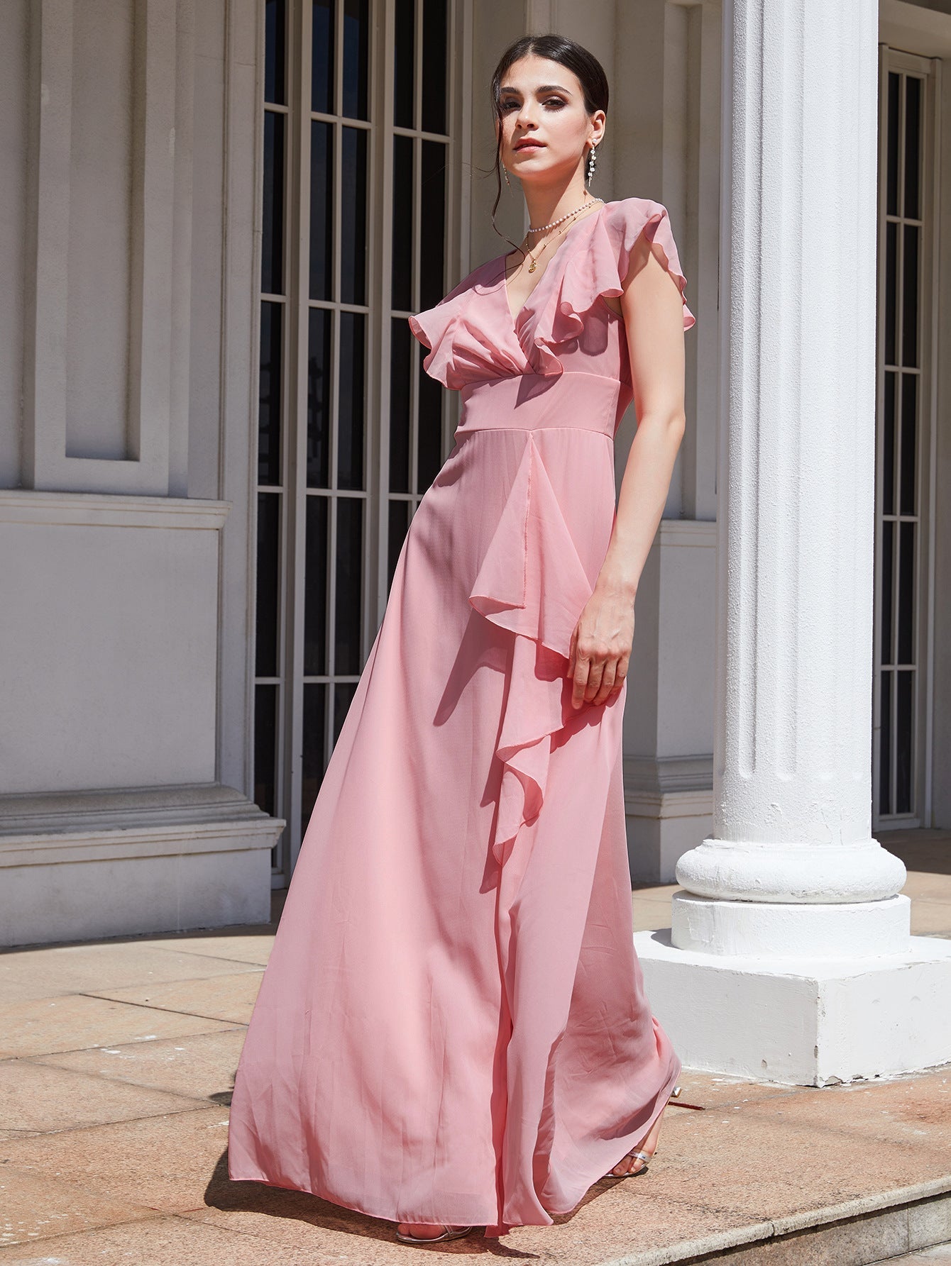 Autumn Winter Women Solid Color Slim Dress Bridesmaid Dress