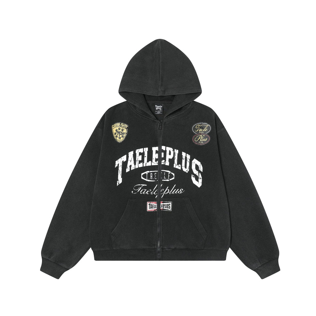 Spring New American College Style Retro Washed Hoodie Coat Cardigan Zipper Sweater