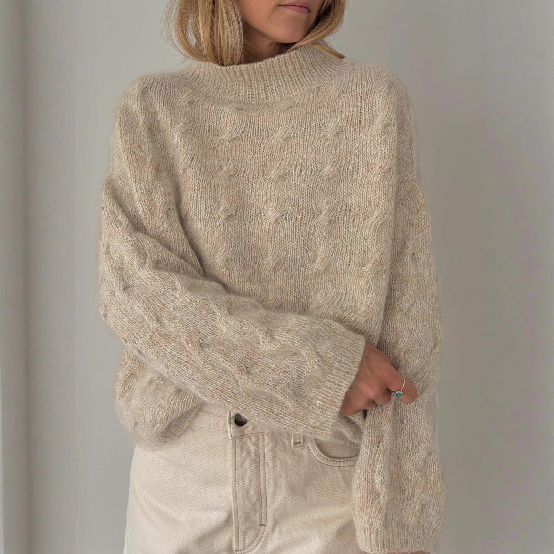 Autumn Winter Turtleneck Women Sweater Casual Loose Twisted Warm Long Sleeves Knitwear Top Women