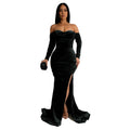 Women Wear Solid Color Split Evening Gown Low Cut Dress
