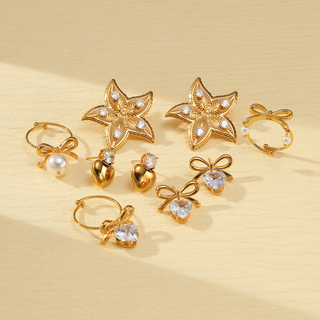 Arrival Marine Elements Starfish Titanium Steel Earrings Fashionable All Match High Grade Non Fading Love Heart Shaped Ring