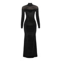 Autumn Winter Women High Collar Long Sleeve Elegant Graceful Slim Solid Color Slimming Dress