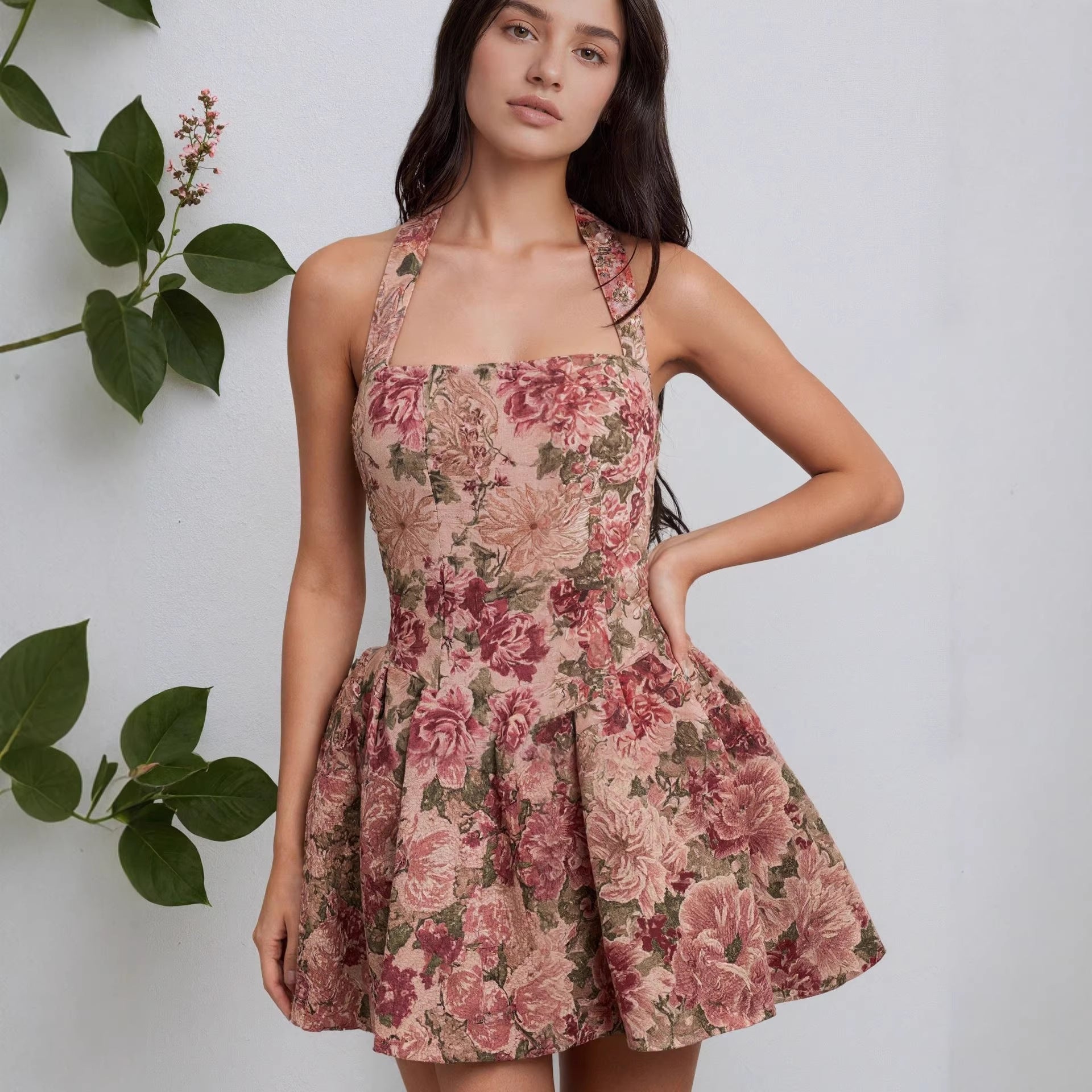 Sexy Women Wear Tube Top Corset Floral Mini Pettiskirt Backless Dress
