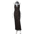 Women Clothing Winter Sexy Deep V Plunge Lace Halter Lace up Dress