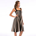 Elegant Summer Sleeveless Cami Dress Off The Shoulder Waist Slim Striped Dress