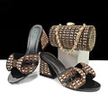 Women Shoes Bags Two Piece Sets Summer Mouth High Heel Slippers Color Matching Rhinestone Embellished Cylindrical Bag Casual