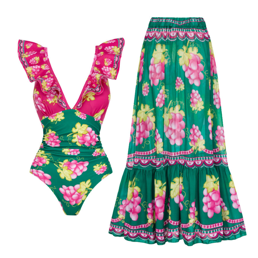 Ruffled One Piece Swimsuit Vacation Women