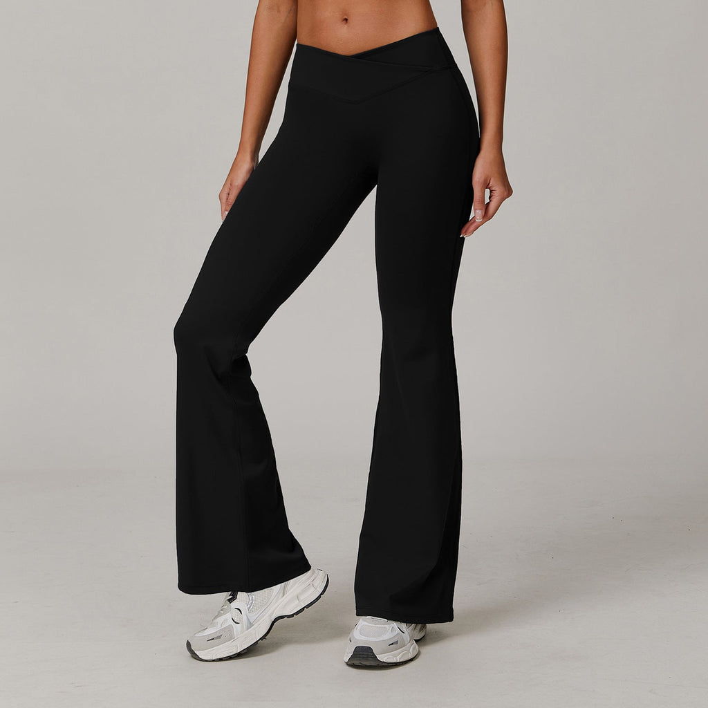 Sollinarry Nude Feel Yoga Pants Cross High Waist Running Sports Casual Skinny Bell Bottom Pants Women