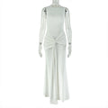Women One Step Elegant Pleated Hip Dress round Neck Lace up Sleeveless Solid Color Maxi Dress