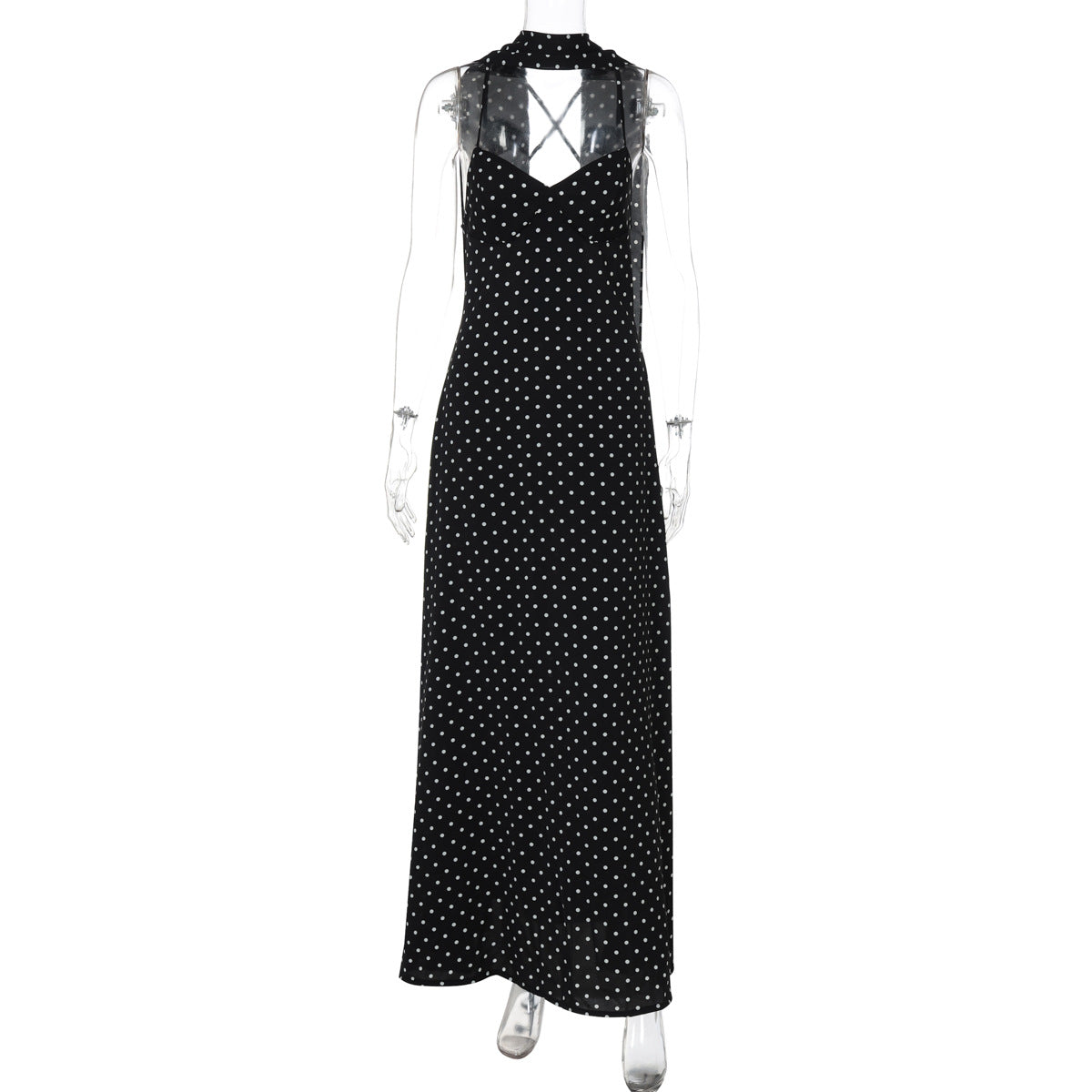Summer Women Clothing French Dot Sexy V neck Strap Backless Dress