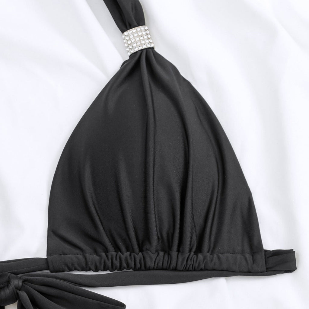 Bikini Solid Color Tied T Shaped Sexy Bikini Split Swimsuit Swimwear