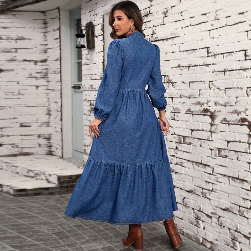 Women Clothing Denim Long Sleeve Waist Dress