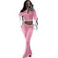 Women Clothing Two-Piece Korean Velvet Solid Color Long Sleeve Sexy cropped Casual Sports Suit