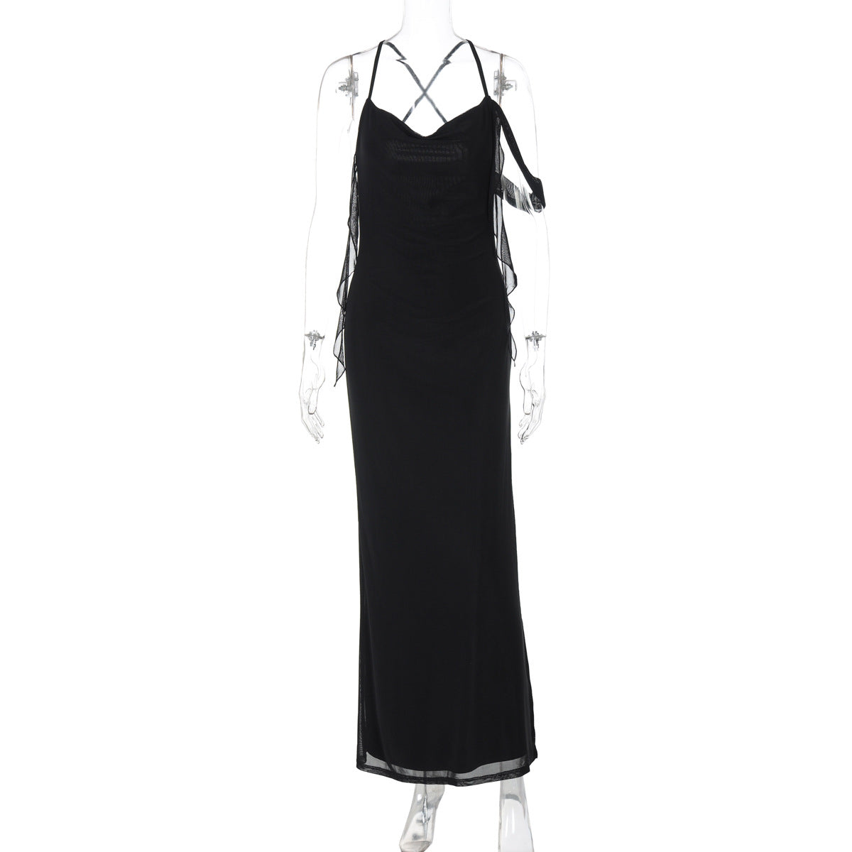 Women Clothing Summer French Sexy Low Cut Solid Color Sling Backless Dress