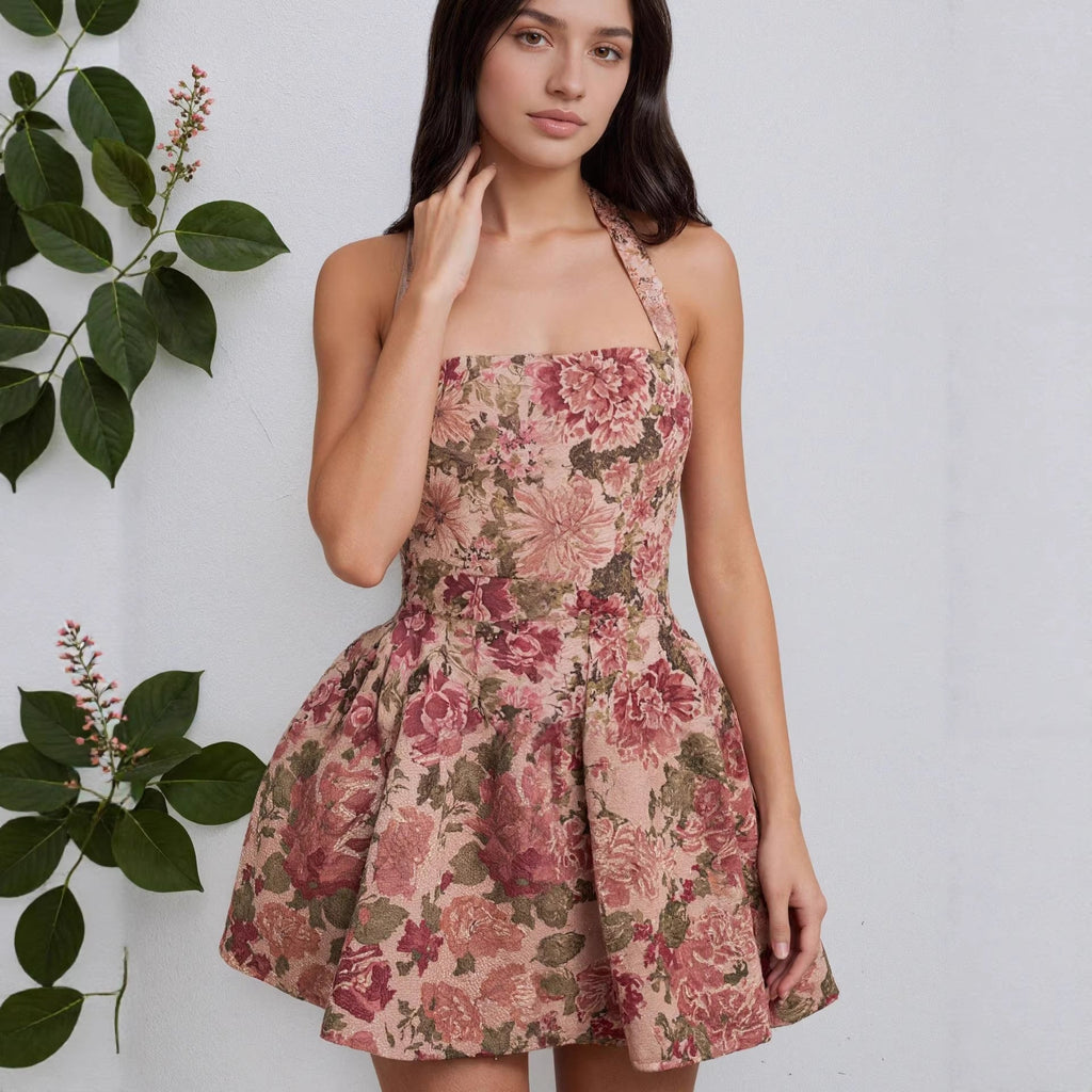 Sexy Women Wear Tube Top Corset Floral Mini Pettiskirt Backless Dress