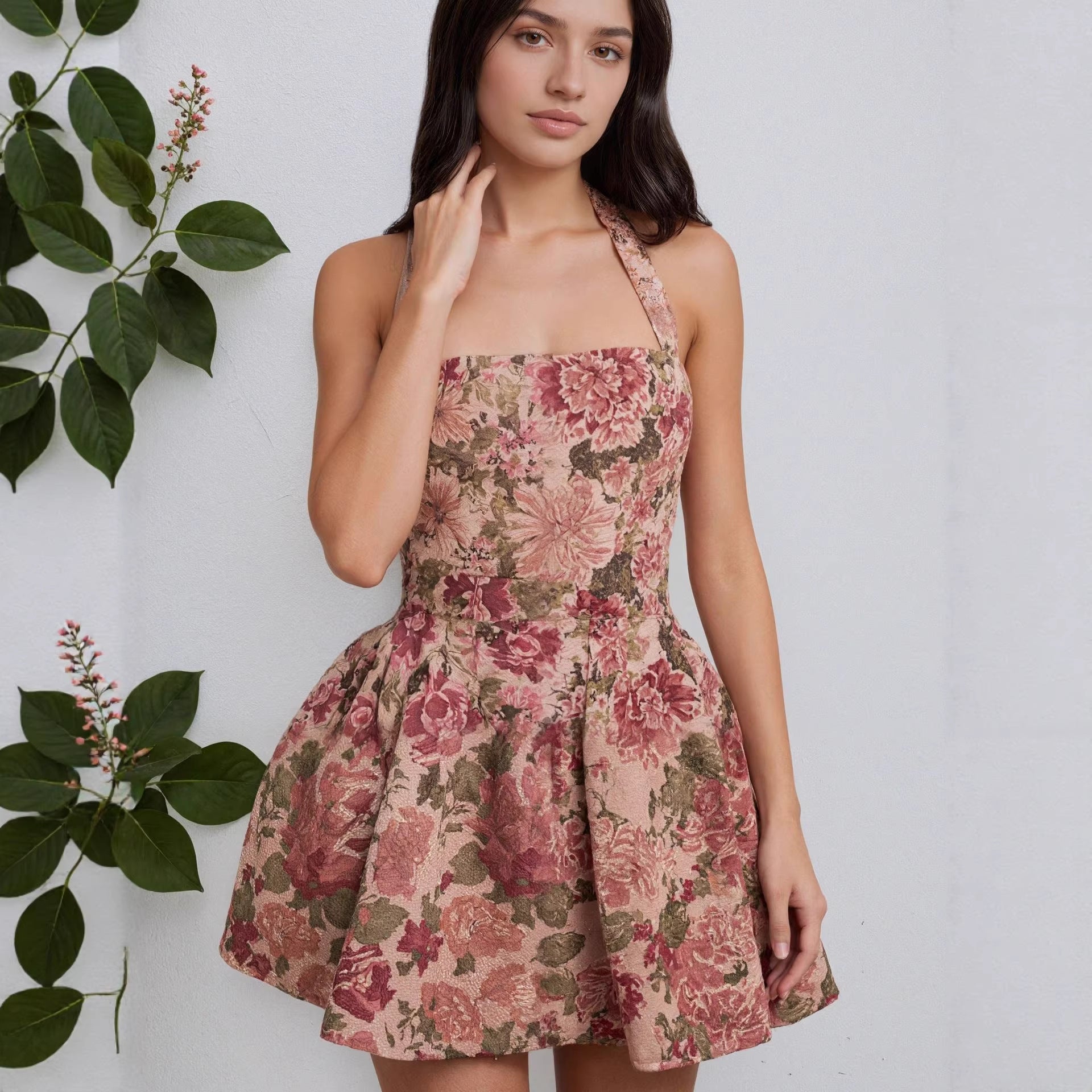 Sexy Women Wear Tube Top Corset Floral Mini Pettiskirt Backless Dress