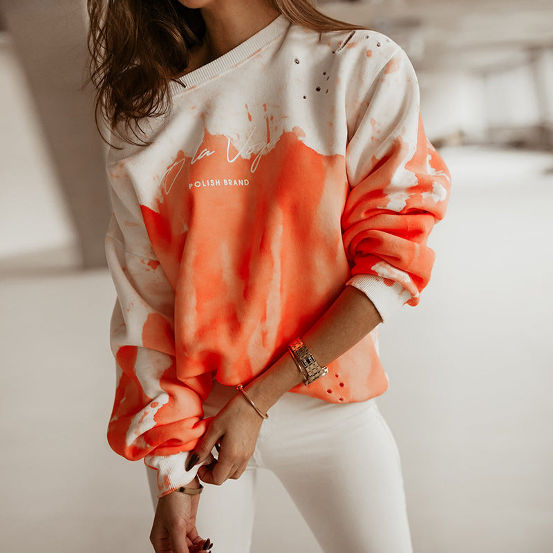 Women Clothes Printed Tie-Dyed Long Sleeve round Neck T- Sweatshirt for Women Sweatshirt
