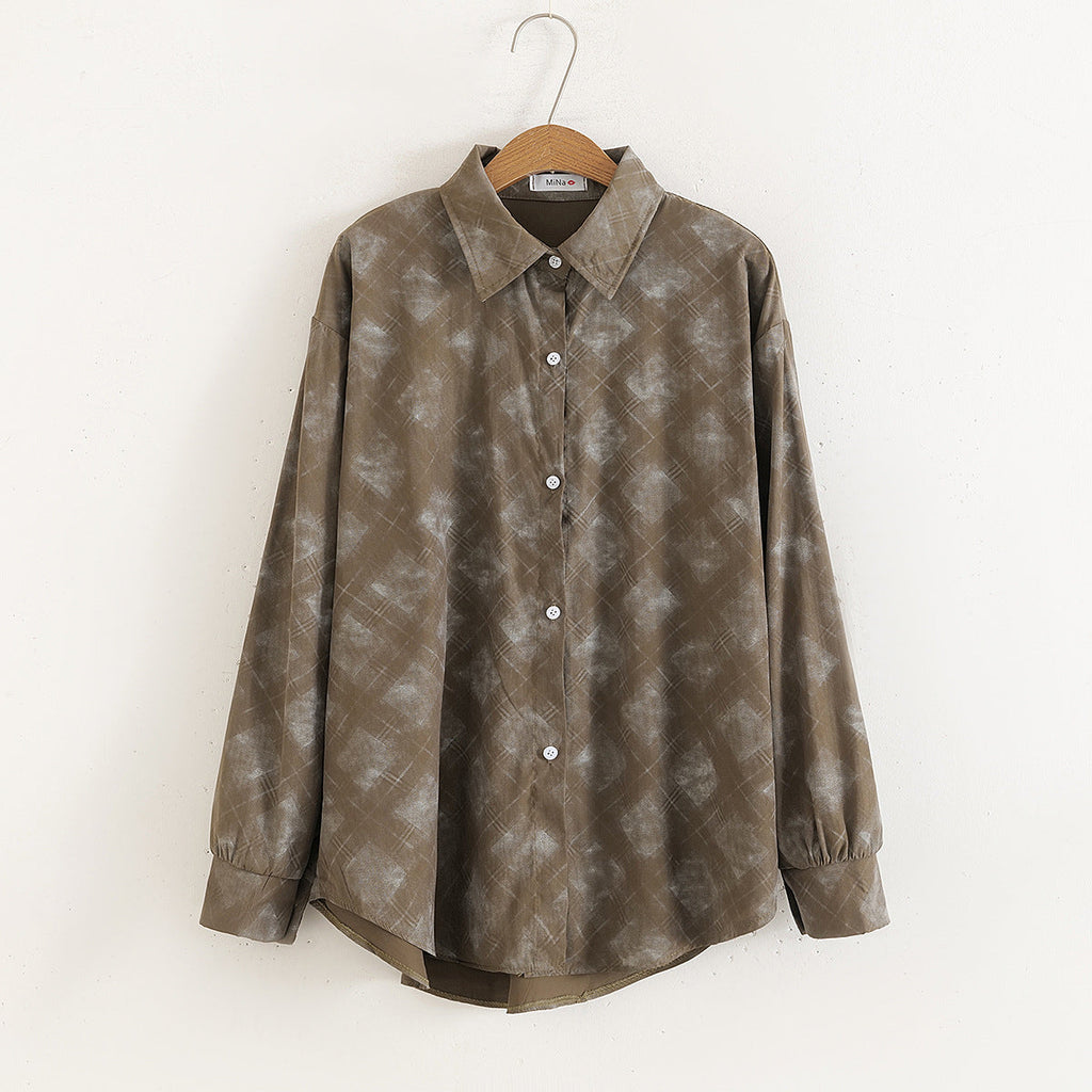 Women Casual Floral Print Loose Collared Long Sleeves Shirt