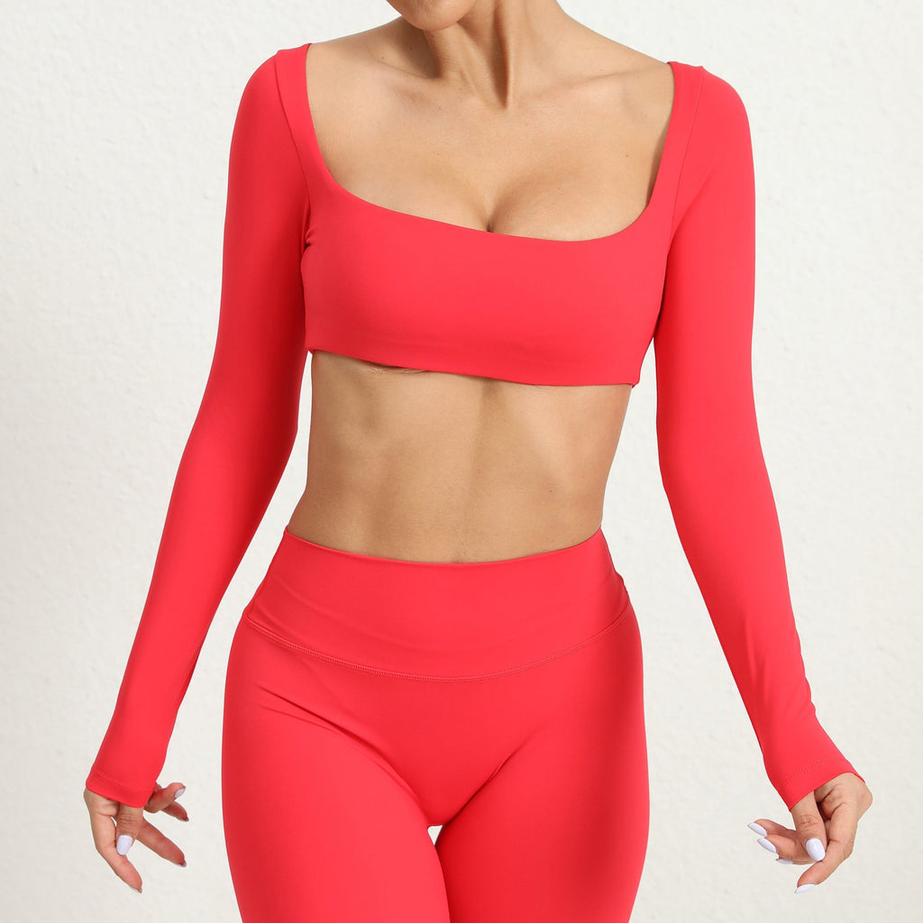 Square Collar With Chest Pad Long Sleeve Yoga Wear Outdoor Running Fitness Clothes Quick Drying Long Sleeved T Shirt Sports Top Women