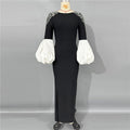 Exquisite Rhinestone Stitching Puff Sleeve Bandage One Piece Dress Debutante Gala Dinner Party Dress