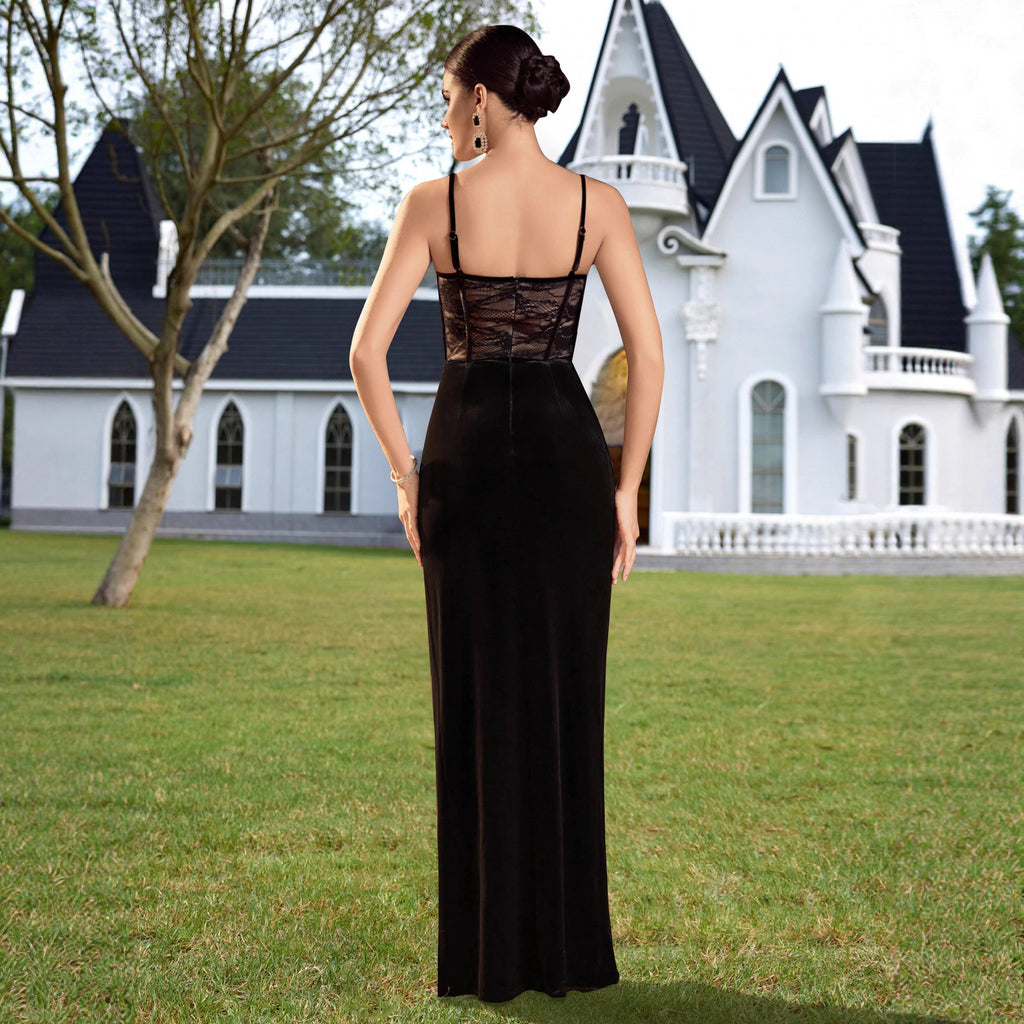 Patchwork Slim Fit Pure Sexy Evening Dress Atmosphere Strap Lace Cocktail Dress