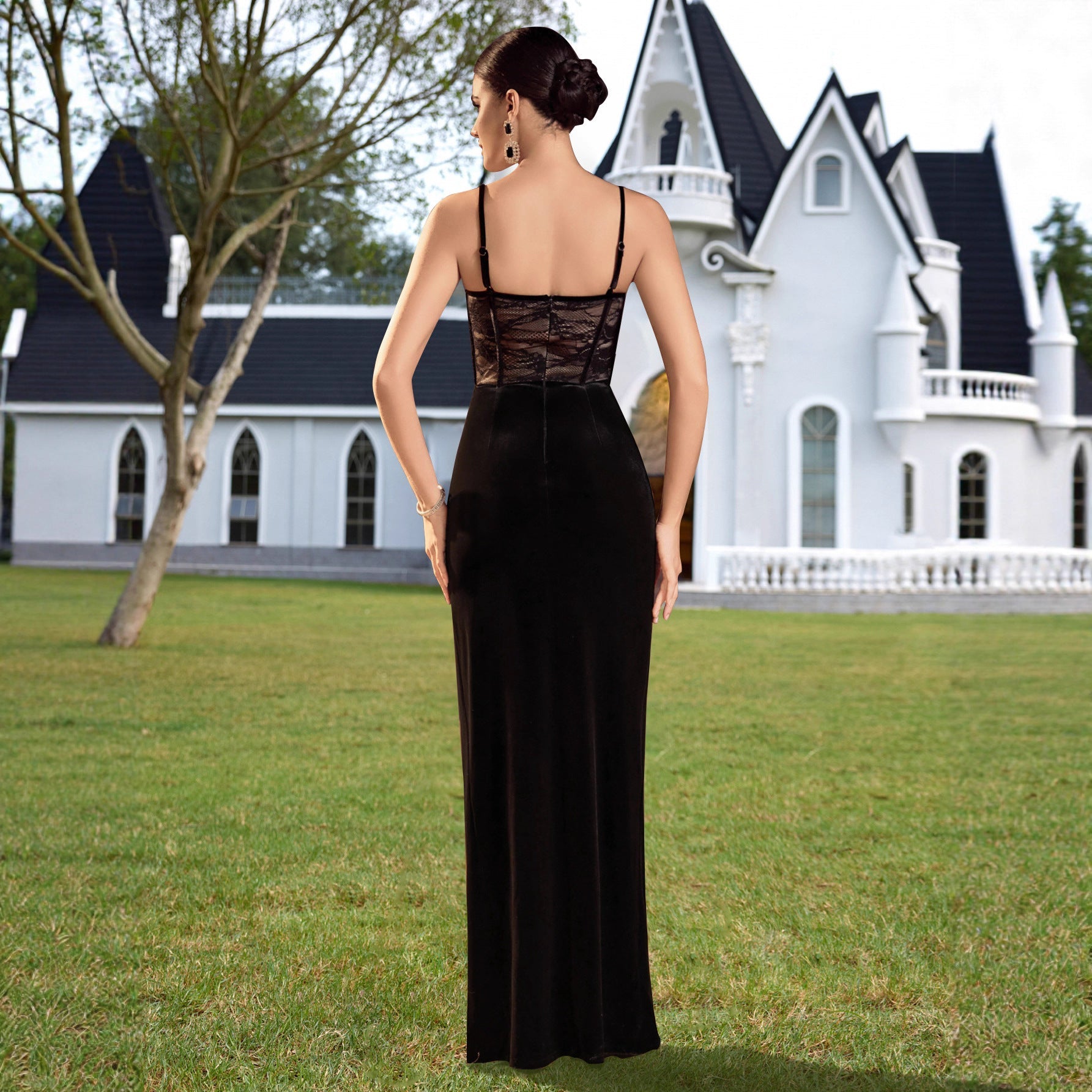 Patchwork Slim Fit Pure Sexy Evening Dress Atmosphere Strap Lace Cocktail Dress