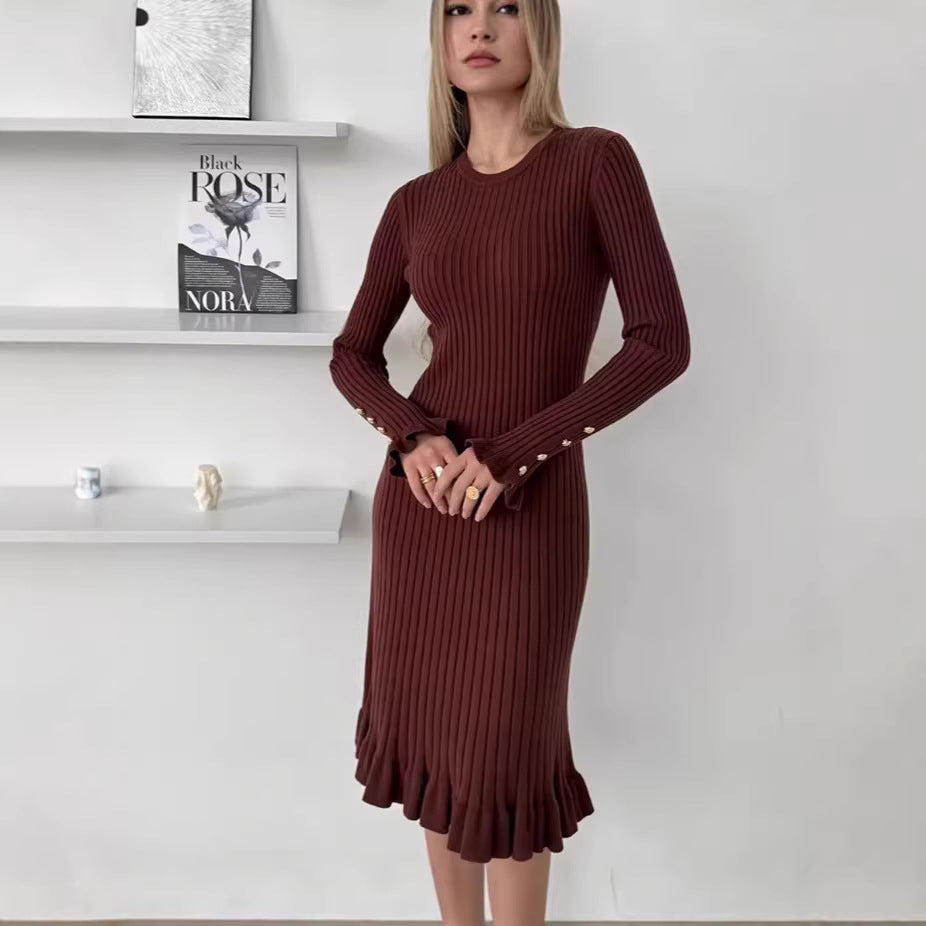 Mid Length below the Knee Sweater Dress Women Sexy Knitted Fishtail Dress Women
