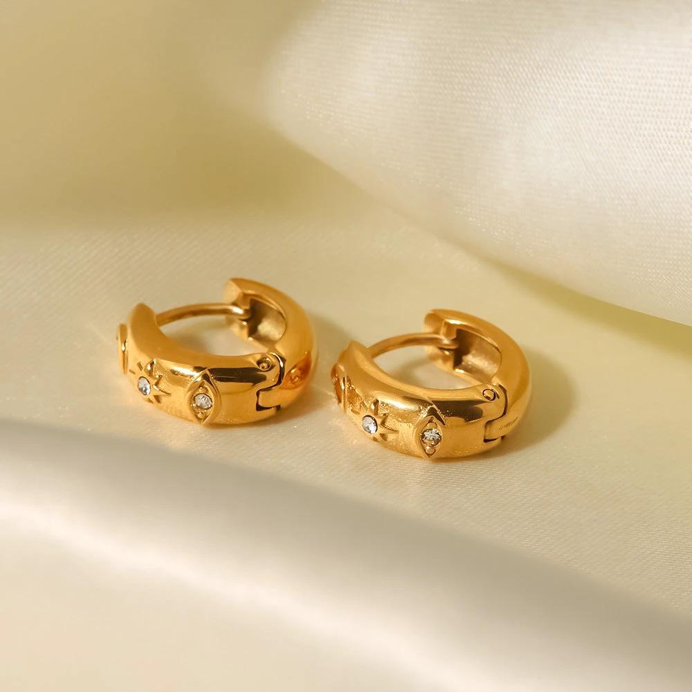 18K Gold-plated Stainless Steel XINGX Devil's Eye Cubic Oxidation Inlaid White Diamond Hoop Earrings