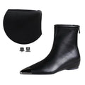 Retro All Matching Low Heel Wedge Hidden Heel Metal Pointed Toe Tilta Women Short Boots Ankle Boots