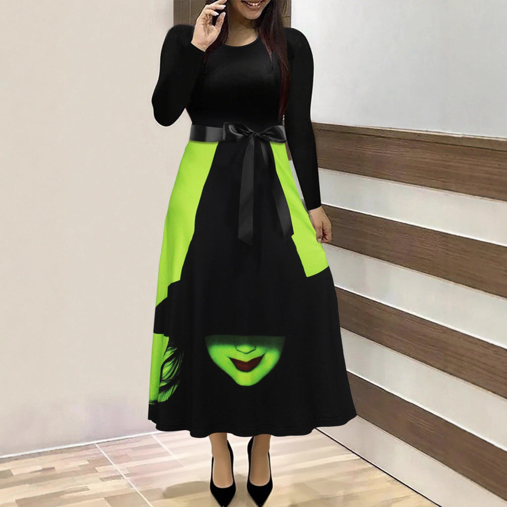 Women Clothing Witch Witch Halloween Dress Long Sleeve round Neck Holiday Princess Dress